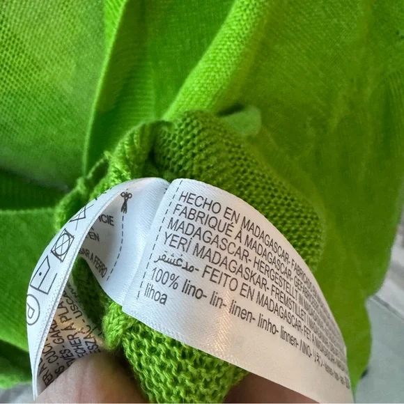 Massimo Dutti Bright Vibrant Green Linen Collared Short Sleeve Top - Picture 4 of 8